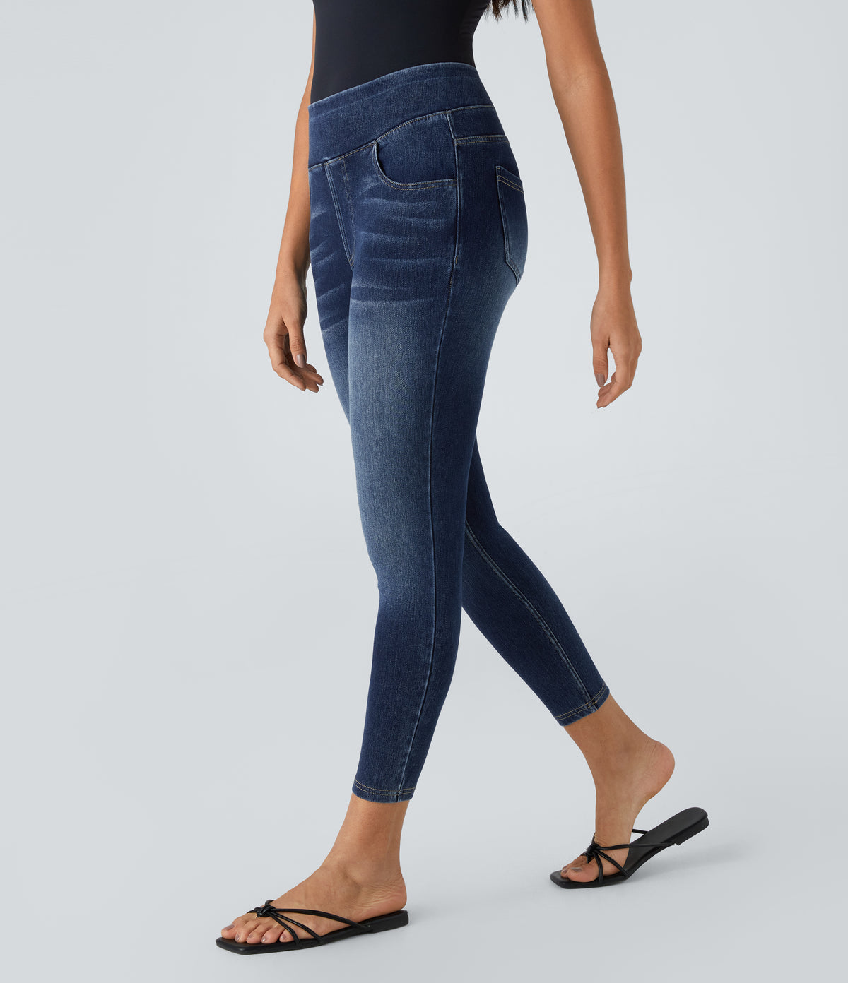 Halara Flex™ High Waisted Pockets Denim Casual Leggings - Bright Blue Denim