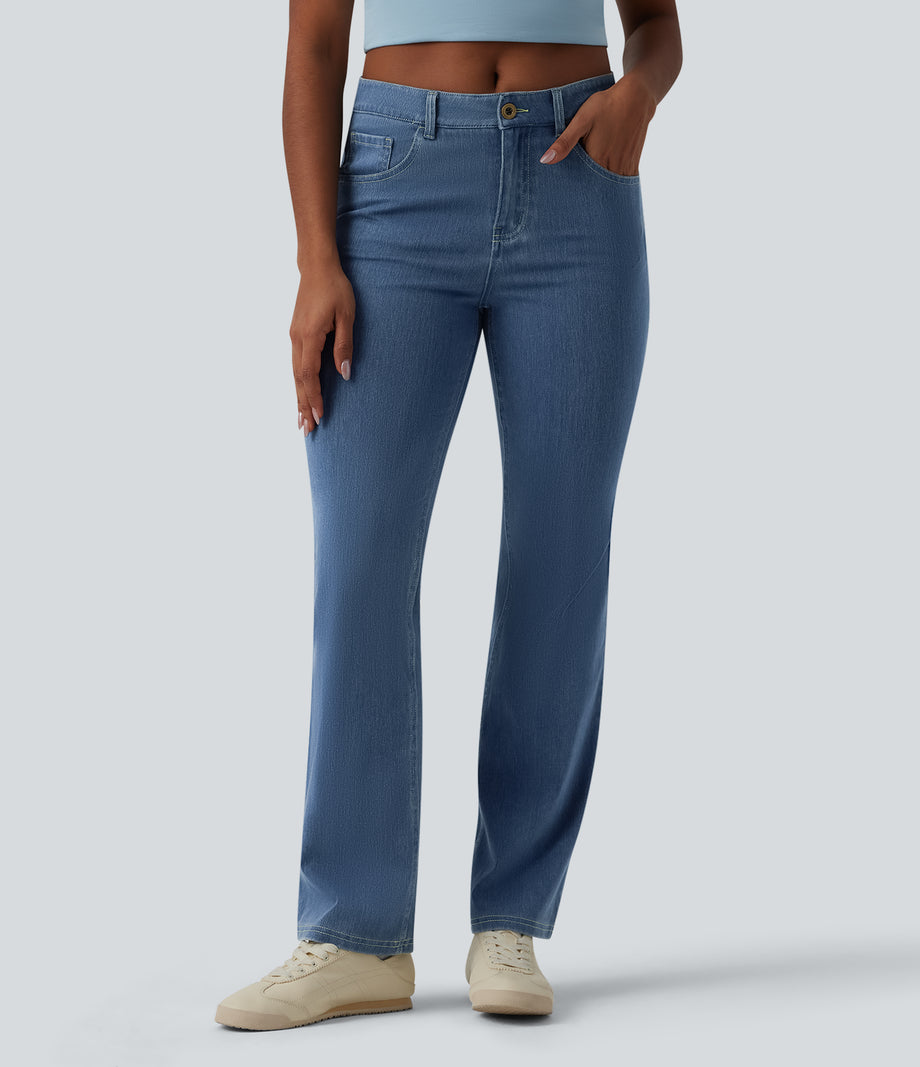 Halara Flex™ Mid Rise Pockets Casual Bootcut Jeans - Denim Dark Blue