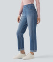 Halara Flex™ High Waisted Rolled Hem Casual Slim Jeans with Pockets -  Blue Jasper Denim