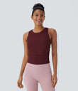 Round Neck Racerback Ruched Yoga Tank Top - Zinfandel