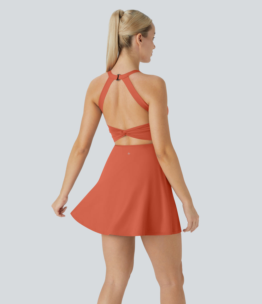 SoftlyZero™ Airy Backless Twisted Cool Touch Dance Active Dress-Easy Peezy Edition - Orange Rust