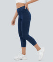 Halara Flex™ High Waisted Pocket Denim Capri Casual Leggings - Midnight Blue Denim