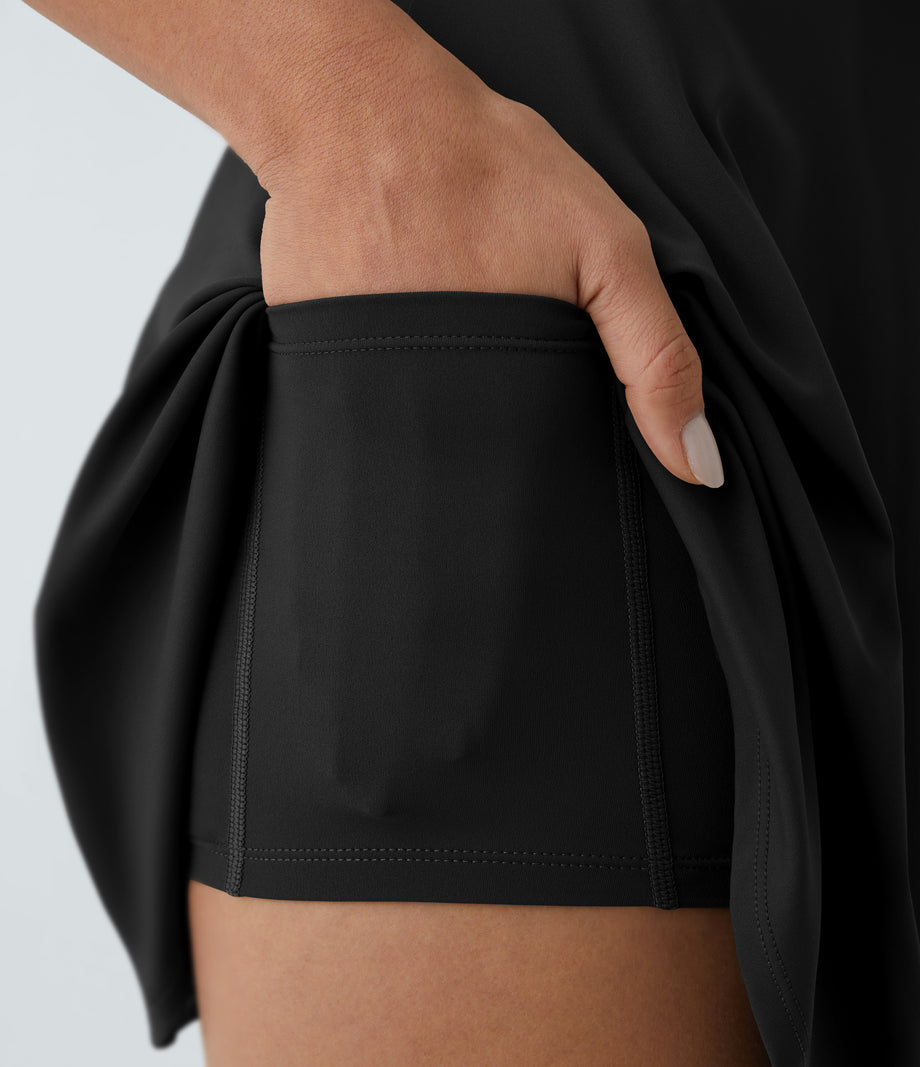 SoftlyZero™ Airy Backless Twisted Flare Low Support Dance Active Dress-Longer Length-Easy Peezy Edition A-D Cups - Black