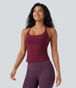 Scoop Neck Crisscross Back Crossover Hem Yoga Cami Top - Deep Wine