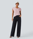 V Neck Short Sleeve Casual T-Shirt - Porcelain Pink