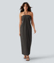 Halter Tie Back Maxi Dress with Pockets - Coffee Bean
