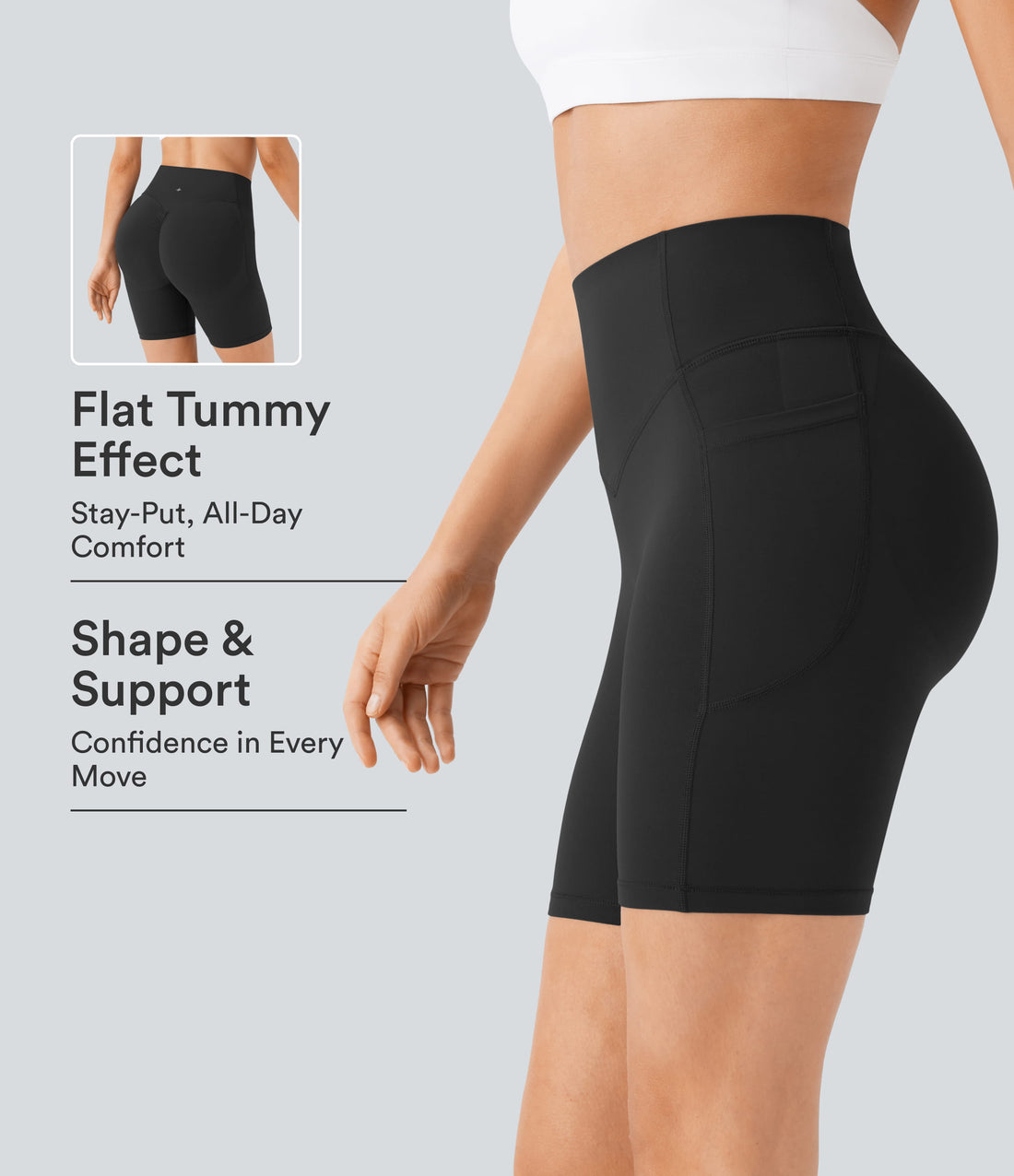 Halara UltraSculpt™ High Waisted Scrunch Butt Lifting Tummy Control Side Pocket Shaping Workout Biker Shorts 7'' - Black
