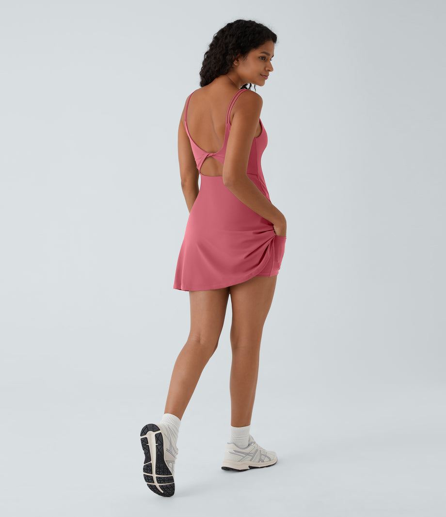 SoftlyZero™ Plush Double Straps 2-Piece Pocket Slip Dance Active Dress A-D Cups - Begonia Rouge