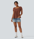 Square Neck Short Sleeve Casual Top - Maple Syrup