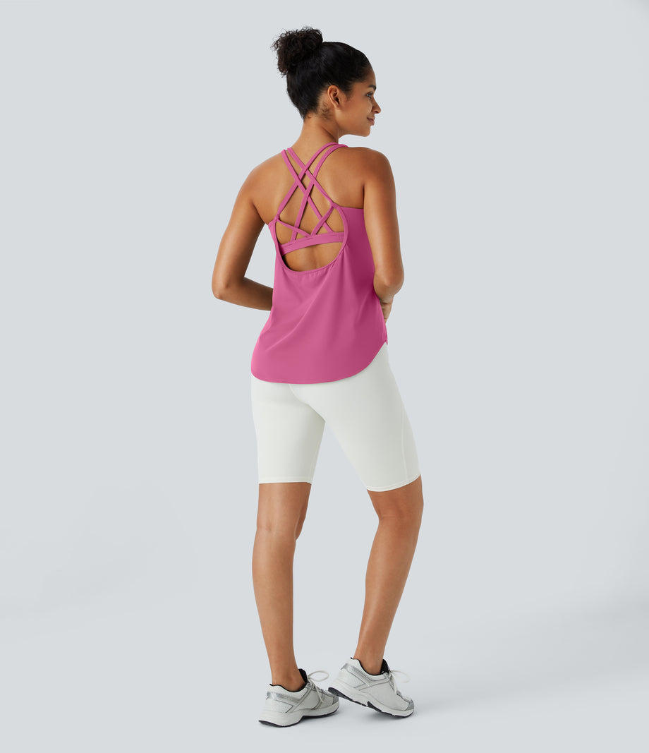 Halara UltraSculpt™ Round Neck Curved Hem Workout Tank Top - Pink Power