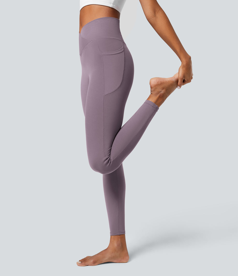 SoftlyZero™ Crossover Pocket Plain Leggings-UPF50+ - Cinnabar Purple