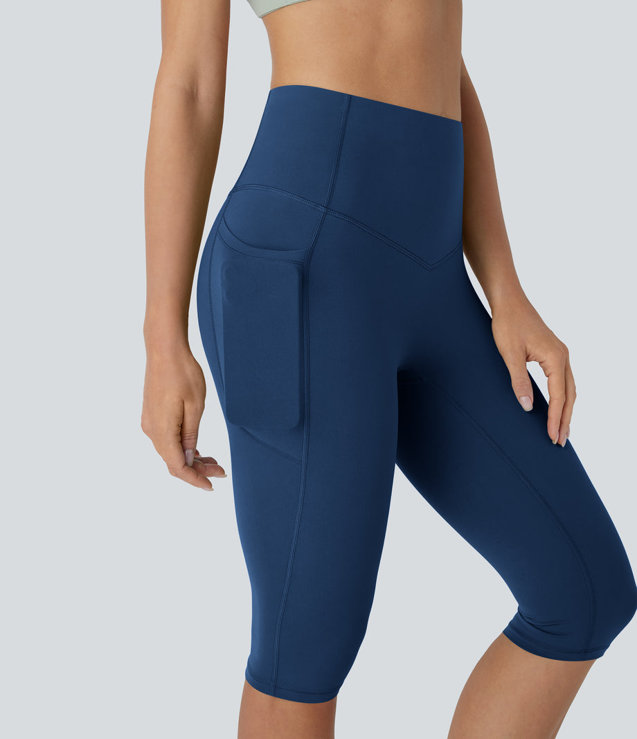 Halara UltraSculpt™ High Waisted Tummy Control Pedal Pusher Yoga Leggings with Pockets - Navy Peony