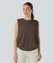 Round Neck Ruched Cool Touch Yoga Tank Top-UPF50+ - Chocolate Martini