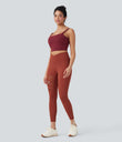 DayStretch High Waisted Crossover Contrast Mesh Decorative Buckle Yoga Leggings - Cinnabar