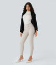 High Waisted Tummy Control Decorative Back Zipper Pockets Herringbone Work Leggings - Moonbeam