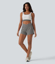 SoftlyZero™ Airy Crossover High Waisted 2-in-1 Cool Touch Yoga Shorts 3'' with Pockets - Steeple Gray