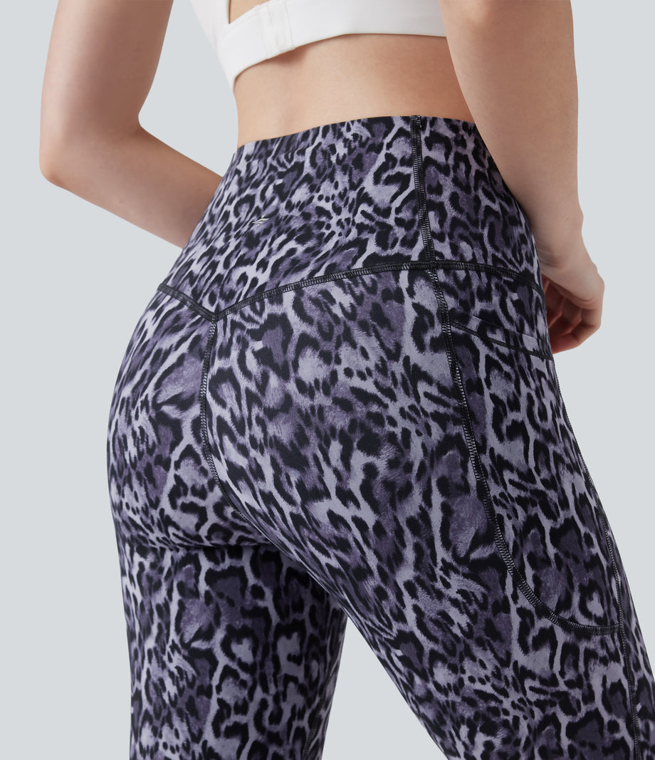 Halara UltraSculpt™ Leopard Print High Waisted Tummy Control Yoga Leggings with Pockets - Black and Purple Leopard
