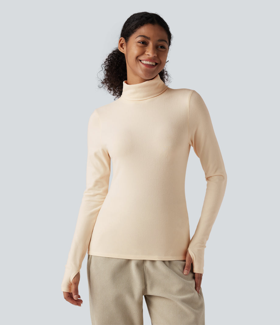 Halara HeatCore Turtleneck Long Sleeve Thumb Hole Casual Warming Top - Whitecap Gray