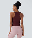 Round Neck Racerback Ruched Yoga Tank Top - Zinfandel