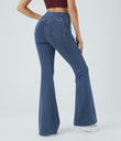 Halara Flex™ High Waisted Crossover Pocket Washed Casual Jeans - Washed Denim Bleached Blue