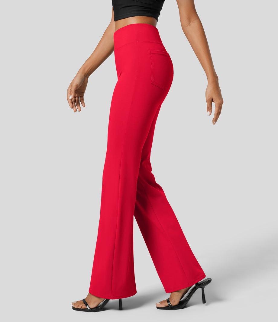 Halara Flex™ High Waisted Back Side Pocket Slight Flare Work Pants - Aurora Red