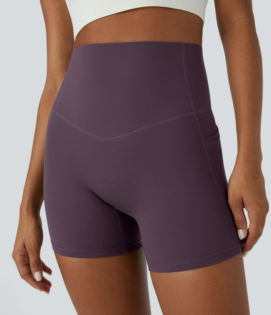 Halara UltraSculpt™ High Waisted Tummy Control Side Pocket Shaping Training Biker Shorts 5'' - Night's Purple