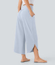 Breezeful™ High Waisted Tummy Control Split Hem Quick Dry Resort Pants with Pockets - Ballad Blue