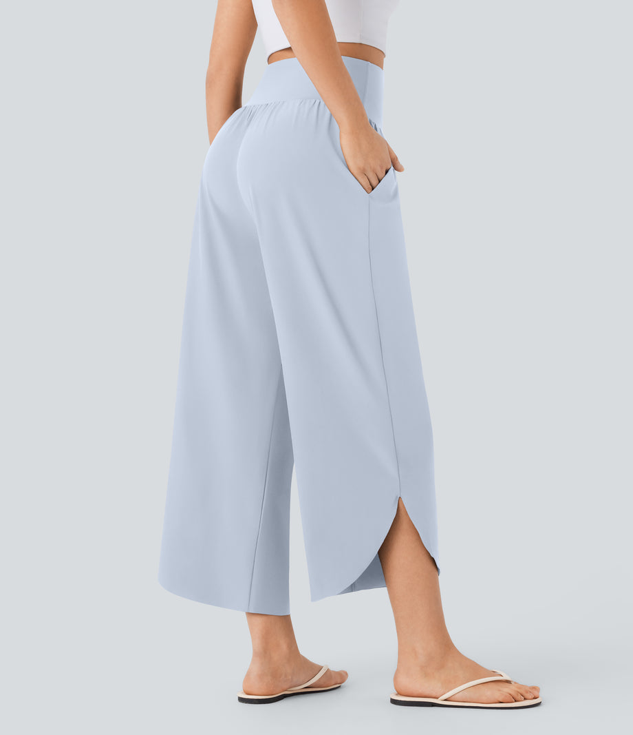 Breezeful™ High Waisted Tummy Control Split Hem Quick Dry Resort Pants with Pockets - Ballad Blue