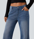 Halara Flex™ Low Rise Flare Washed Casual Jeans with Pockets - Tide Blue Denim
