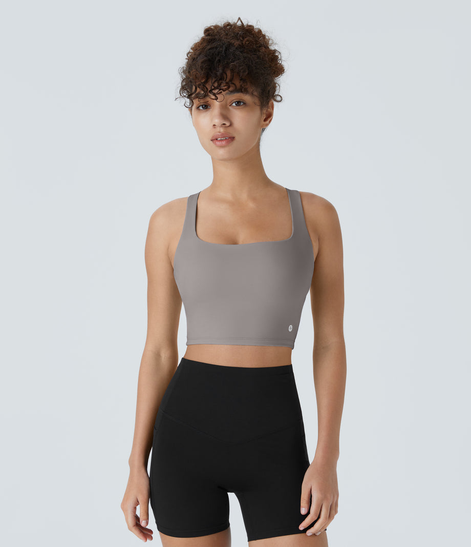 SoftlyZero™ Airy Square Neck Backless Crisscross Cropped Cool Touch Yoga Tank Top-UPF50+ - Gull