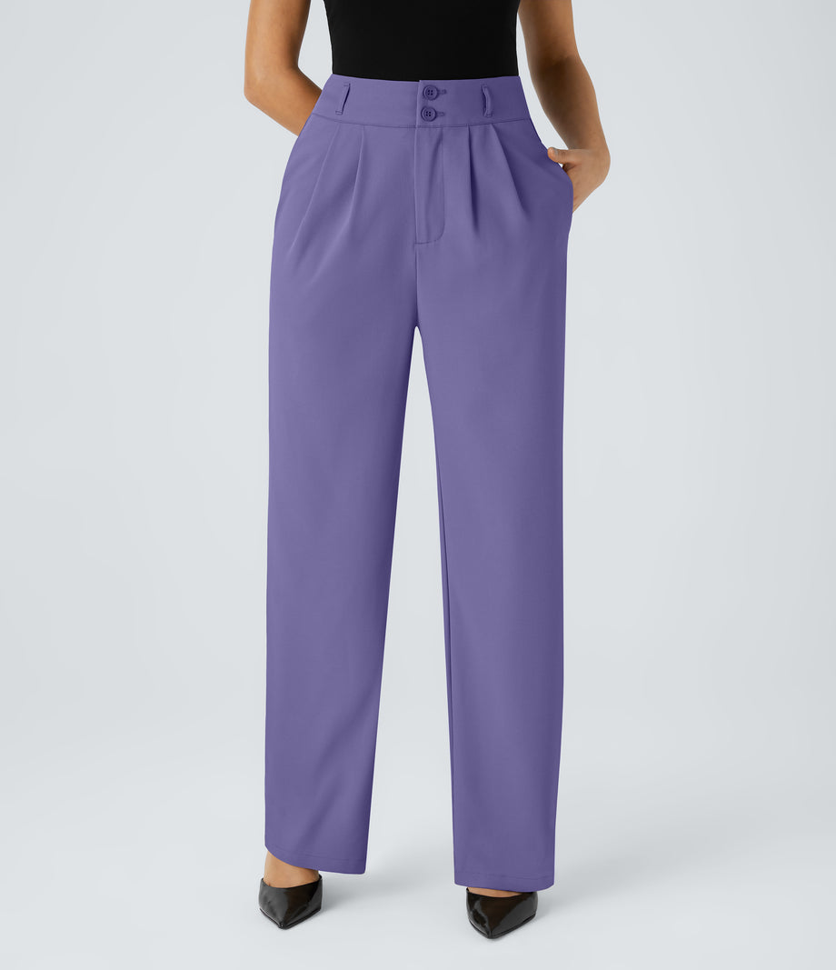 Halara Flex™ High Waisted Zipper Pocket Shirred Straight Leg Work Pants - Veronica