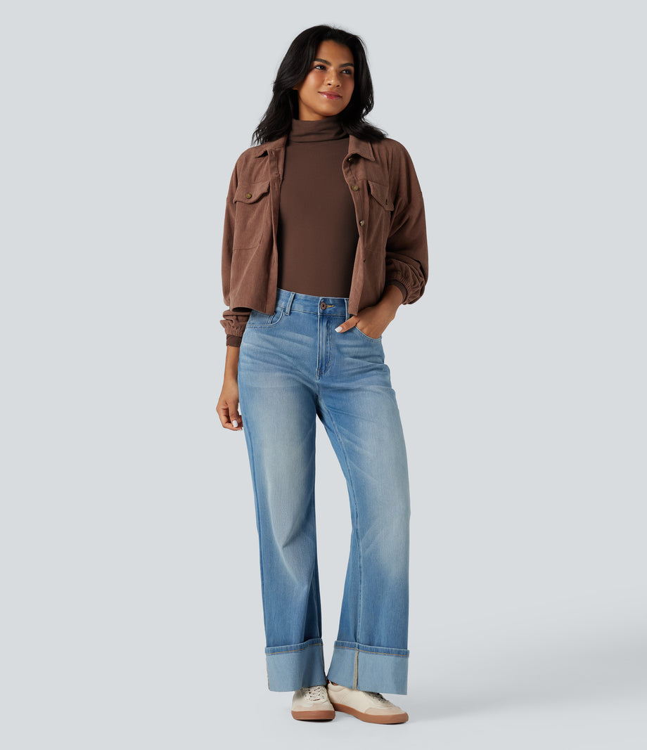 Halara HeatCore Turtleneck Long Sleeve Thumb Hole Casual Warming Top - Rocky Road