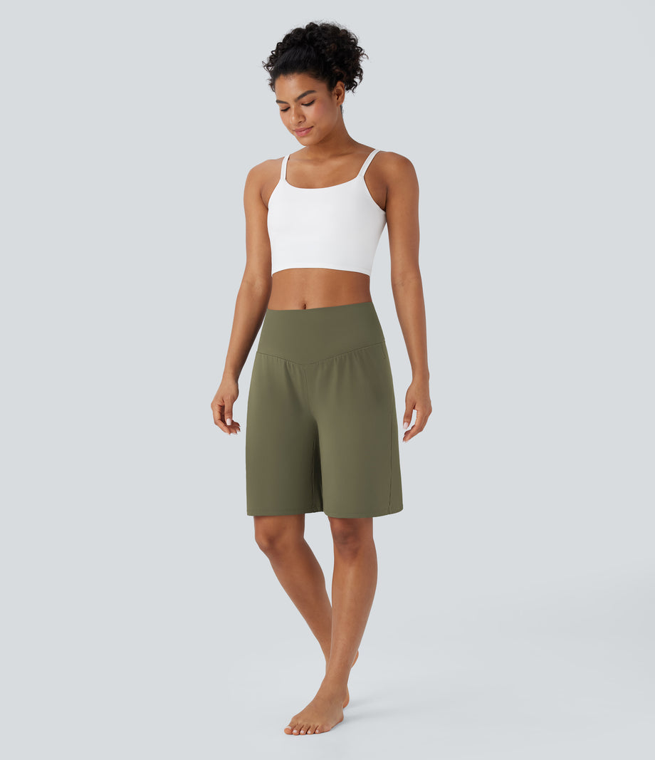SoftlyZero™ Airy High Waisted Pockets Cool Touch Yoga Bermuda Shorts - Withered Green