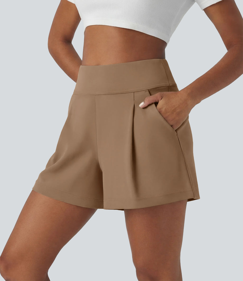 DayStretch High Waisted Work Baggy Shorts 4'' with Pockets - Burro