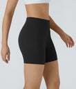 High Waisted Pocket Running Biker Shorts - Black