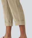 High Waisted Zipper Pocket Cropped Linen-Feel Pants - Fields of Rye