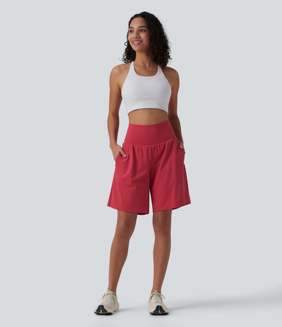 SoftlyZero™ Airy Super High Waisted 2-in-1 Cool Touch Yoga Shorts 9" with Pockets - Winterberry