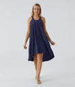 Breezeful™ Backless Racerback Side Pocket High Low Flowy Midi Quick Dry Casual Dress - Patriot Blue
