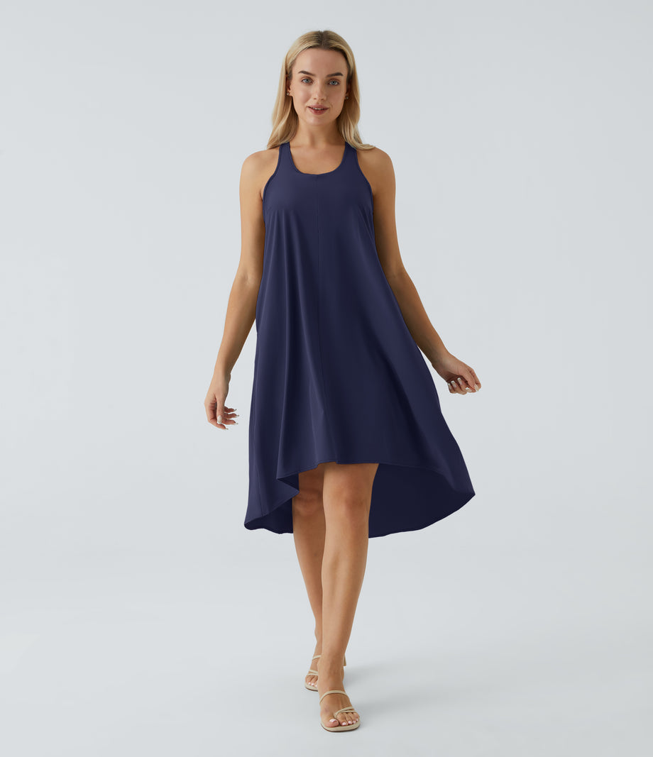 Breezeful™ Backless Racerback Side Pocket High Low Flowy Midi Quick Dry Casual Dress - Patriot Blue