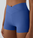 SoftlyZero™ High Waisted Crossover Plain Yoga Biker Shorts 3''-UPF50+ - Beaucoup Blue