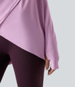 Hooded Cowl Neck Long Sleeve Thumb Hole Yoga Sports Top with Pockets - Orchid Bouquet