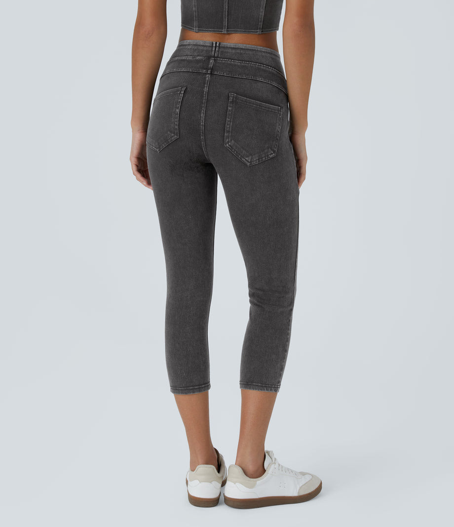Halara Flex™ High Waisted Pocket Denim Capri Casual Leggings - Hemp Rope Black Denim