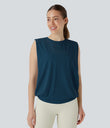 Round Neck Ruched Cool Touch Yoga Tank Top-UPF50+ - Majolica Blue