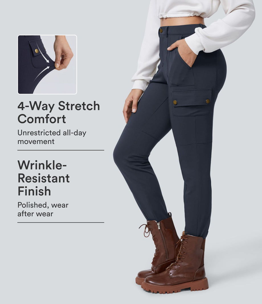 DayStretch High Waisted Zipper Pockets Solid Skinny Cargo Pants - Midnight Blue