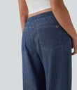 Halara Flex™ Low Rise Drawstring Wide Leg Sparkle Casual Sweatpants Jeans with Pockets - Tide Blue Denim