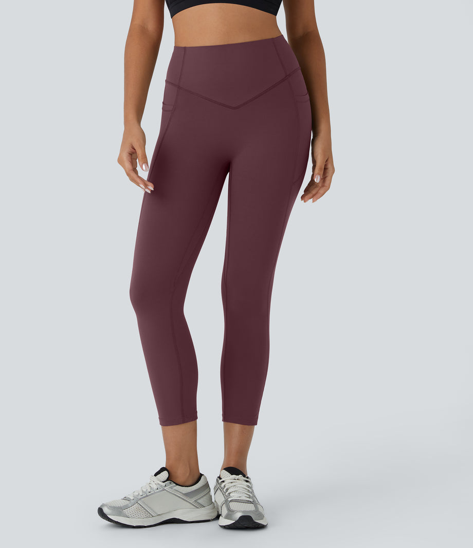 Halara UltraSculpt™ High Waisted Scrunch Butt Lifting Tummy Control Pocket Shaping Capri Training Leggings - Evening Red