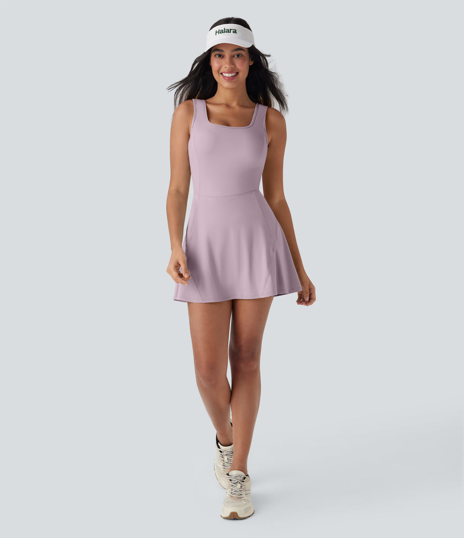 SoftlyZero™ Airy U Neck 2-in-1 Pocket Mini Cool Touch Dance Active Dress-Easy Peezy - Pink Purple