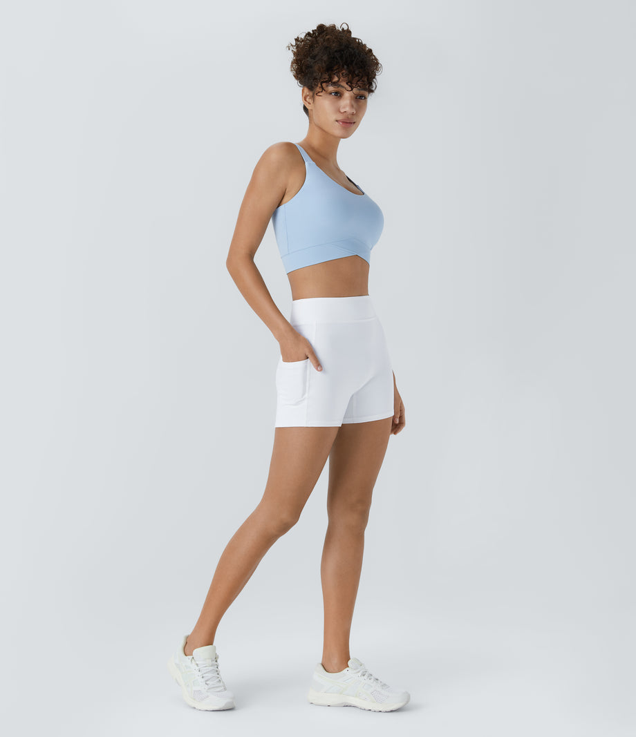 SoftlyZero™ Airy High Waisted Pocket Plain Cool Touch Yoga Shorts 3.5"-UPF50+ - White