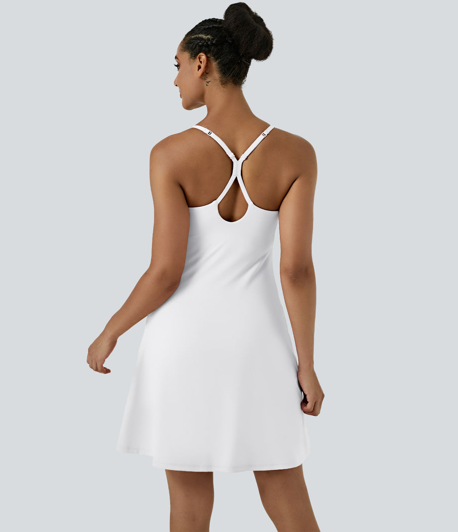 SoftlyZero™ Airy Cut Out 2-in-1 Pocket Cool Touch Longer Active Dress-UPF50+ - White