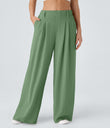 High Waisted Pocket Wide Leg Flowy Solid Palazzo Casual Linen-Feel Pants - Kashmir